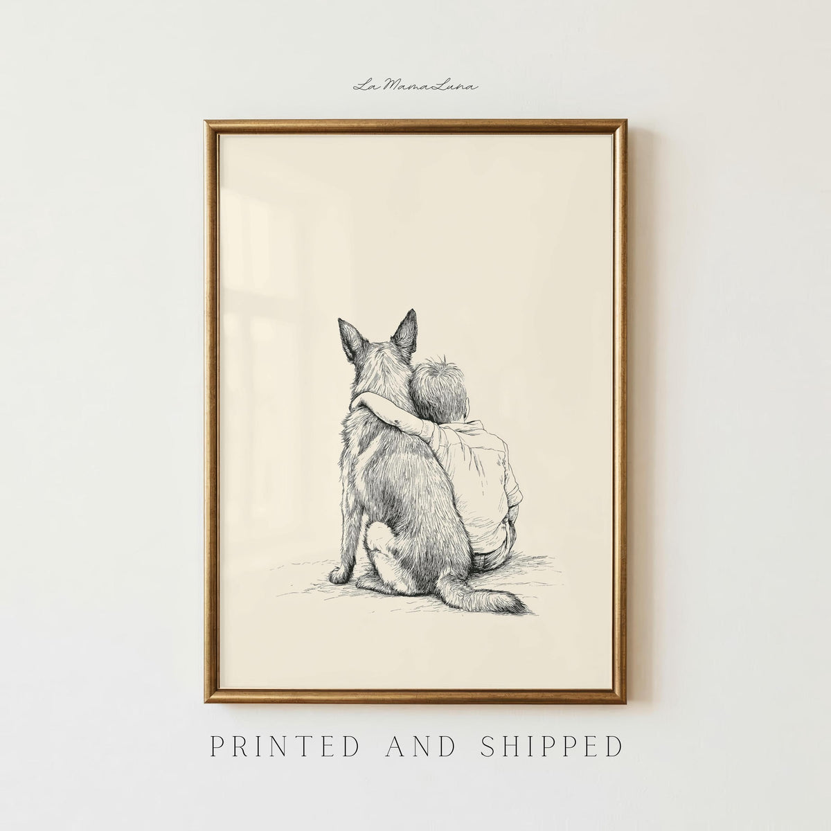 Boy and German Shepherd Sketch