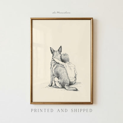 Boy and German Shepherd Sketch