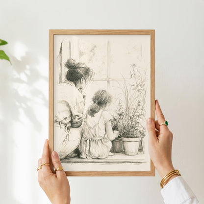 Mom and Daughter Gardening