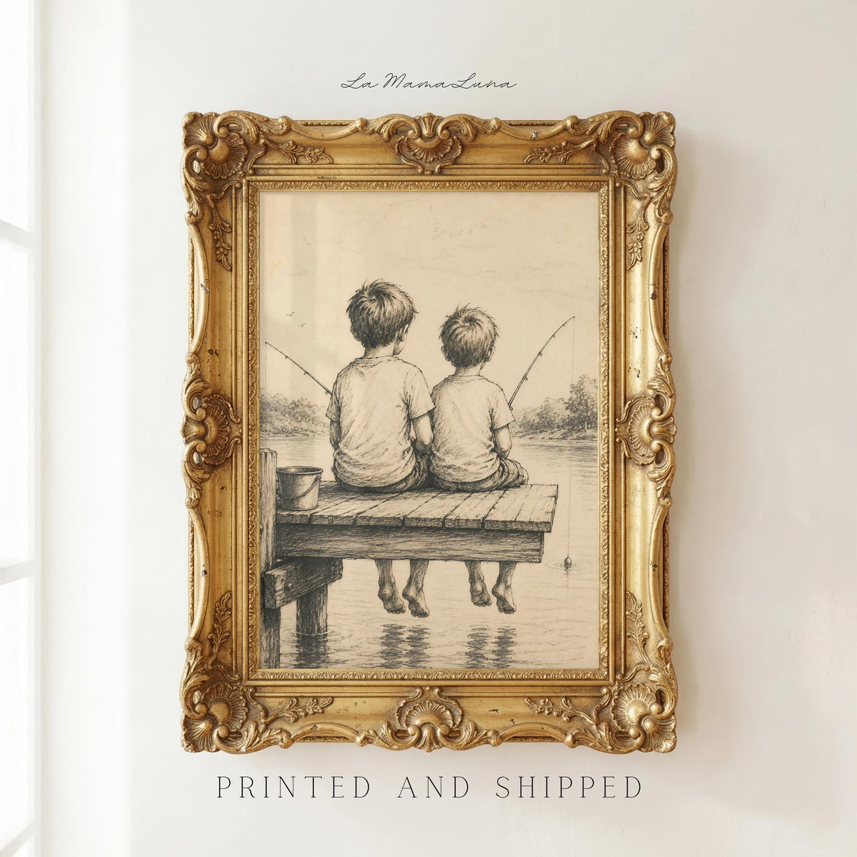 Two Boys Fishing on Dock