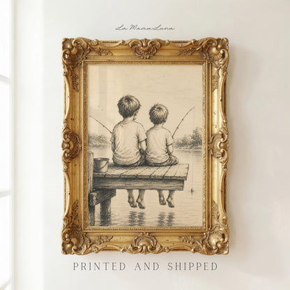 Two Boys Fishing on Dock