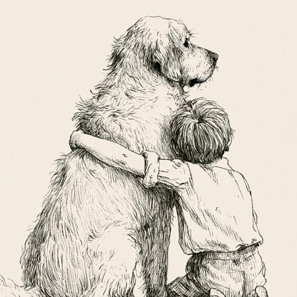 Boy and Golden Retriever