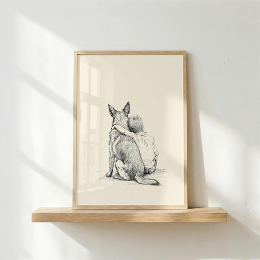 Boy and German Shepherd Sketch