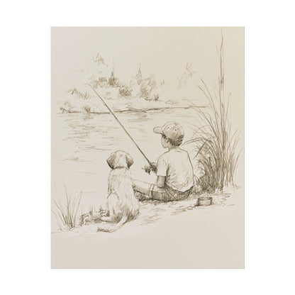 Boy Fishing with Dog
