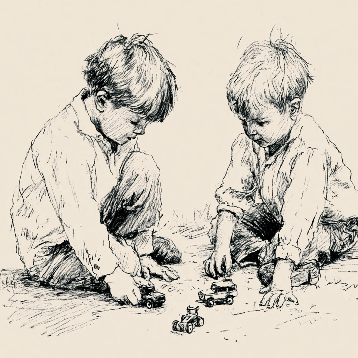 Brothers Playing Cars