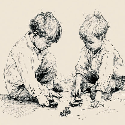 Brothers Playing Cars