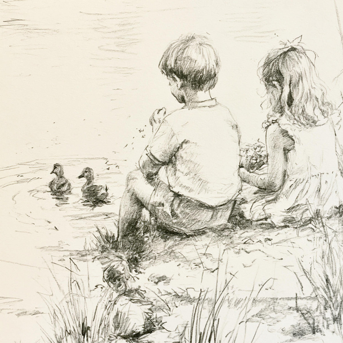 Siblings Feeding Ducks