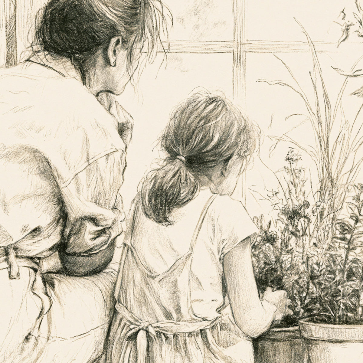 Mom and Daughter Gardening