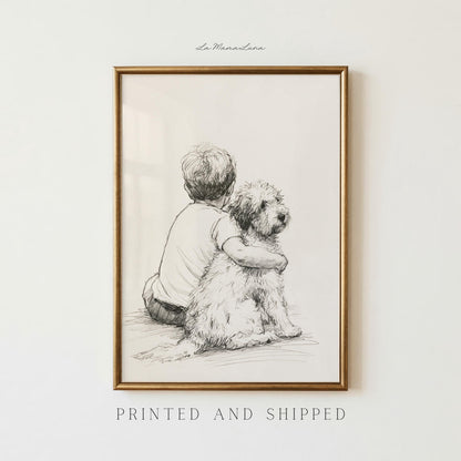 Boy and Mini Goldendoodle