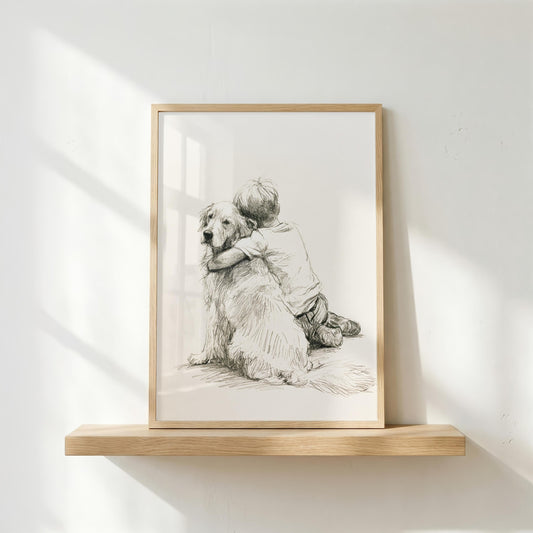 Boy and Golden Retriever