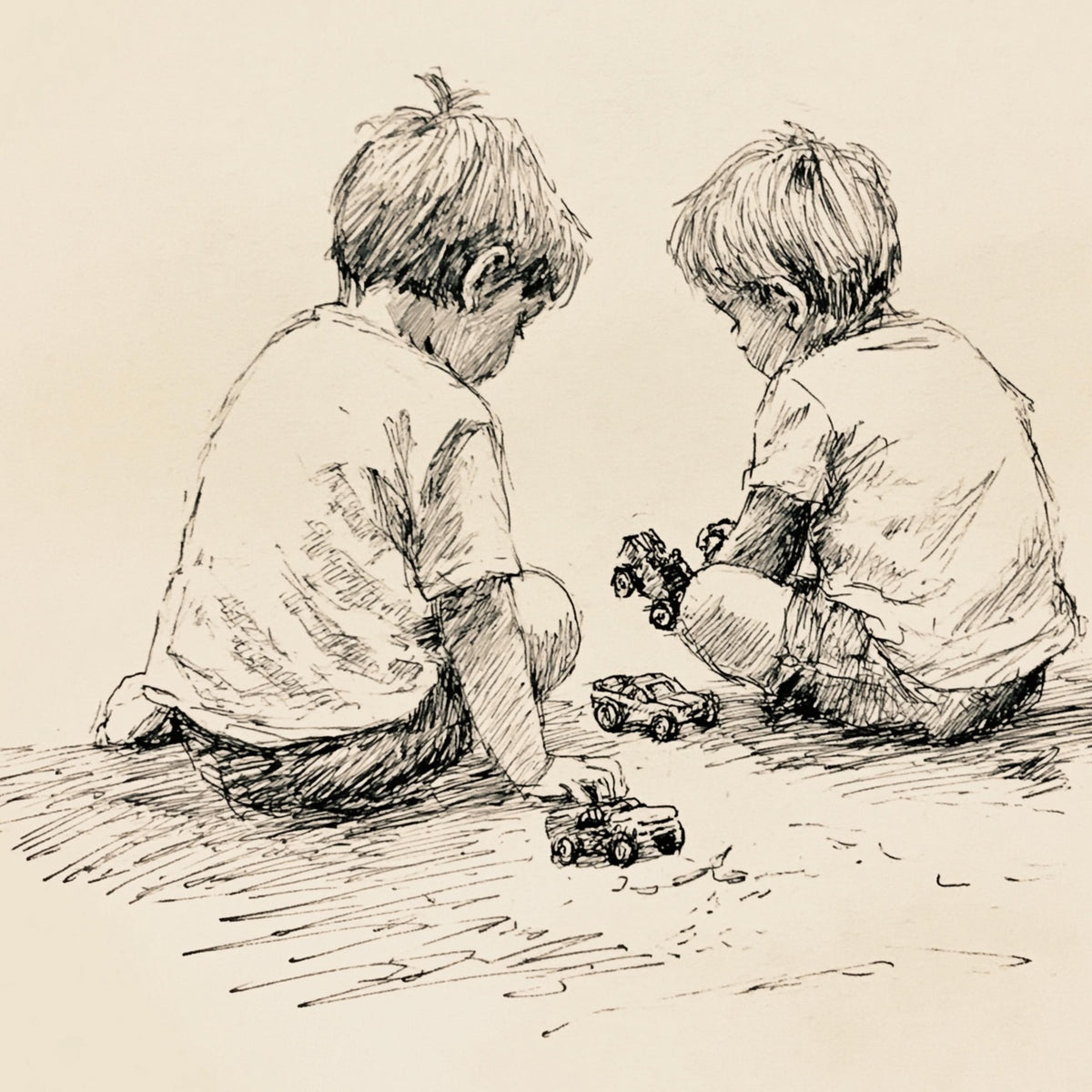 Brothers Playing with Toy Cars