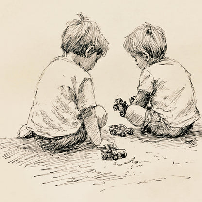 Brothers Playing with Toy Cars