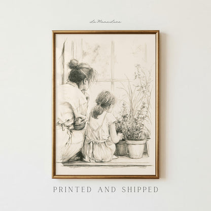 Mom and Daughter Gardening