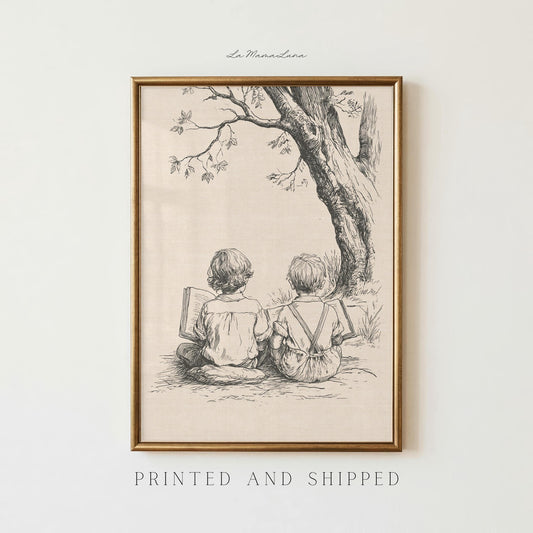 Two Brothers Reading Under Tree
