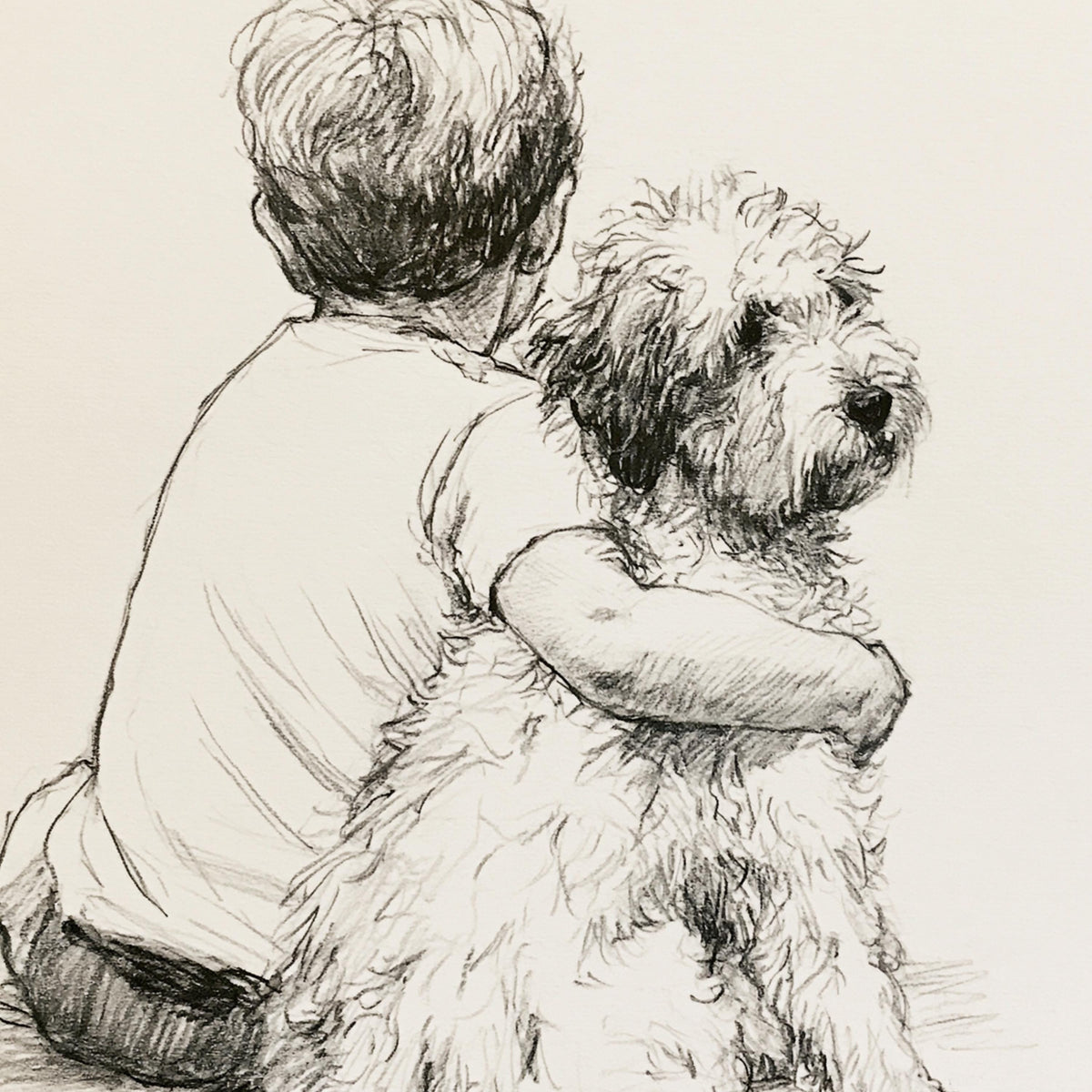Boy and Mini Goldendoodle