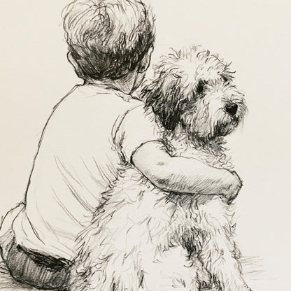 Boy and Mini Goldendoodle