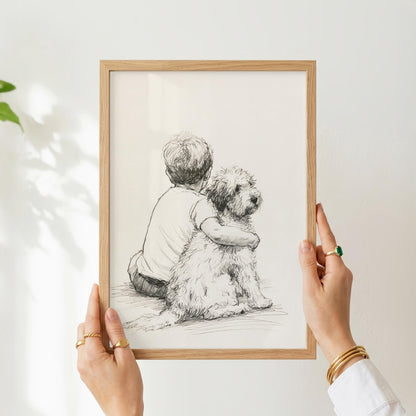 Boy and Mini Goldendoodle