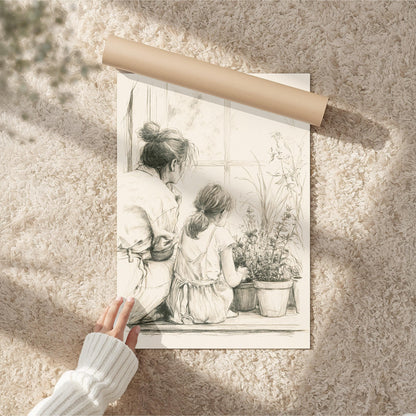 Mom and Daughter Gardening