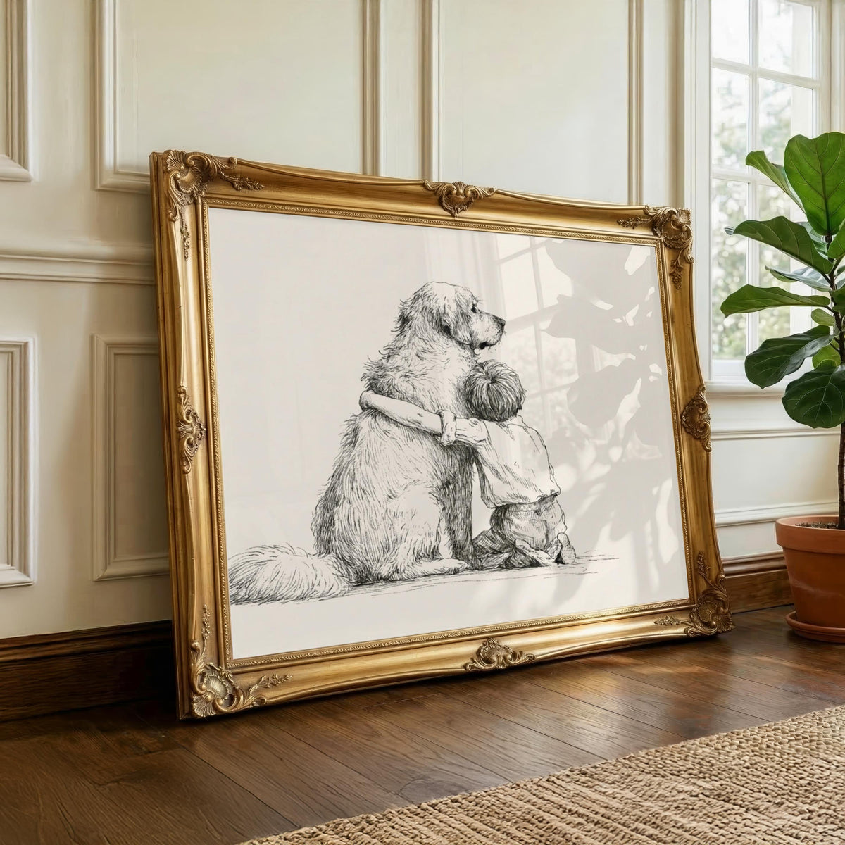 Boy and Golden Retriever