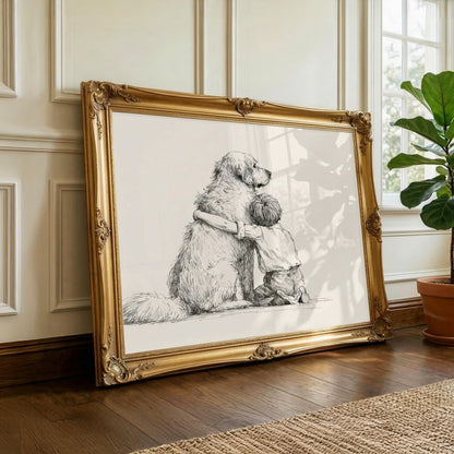 Boy and Golden Retriever