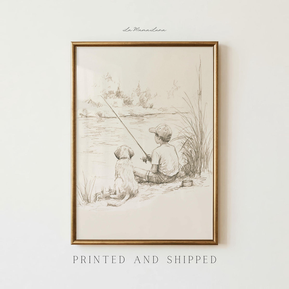 Boy Fishing with Dog