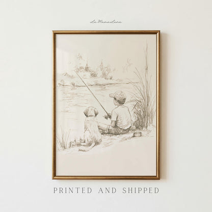 Boy Fishing with Dog