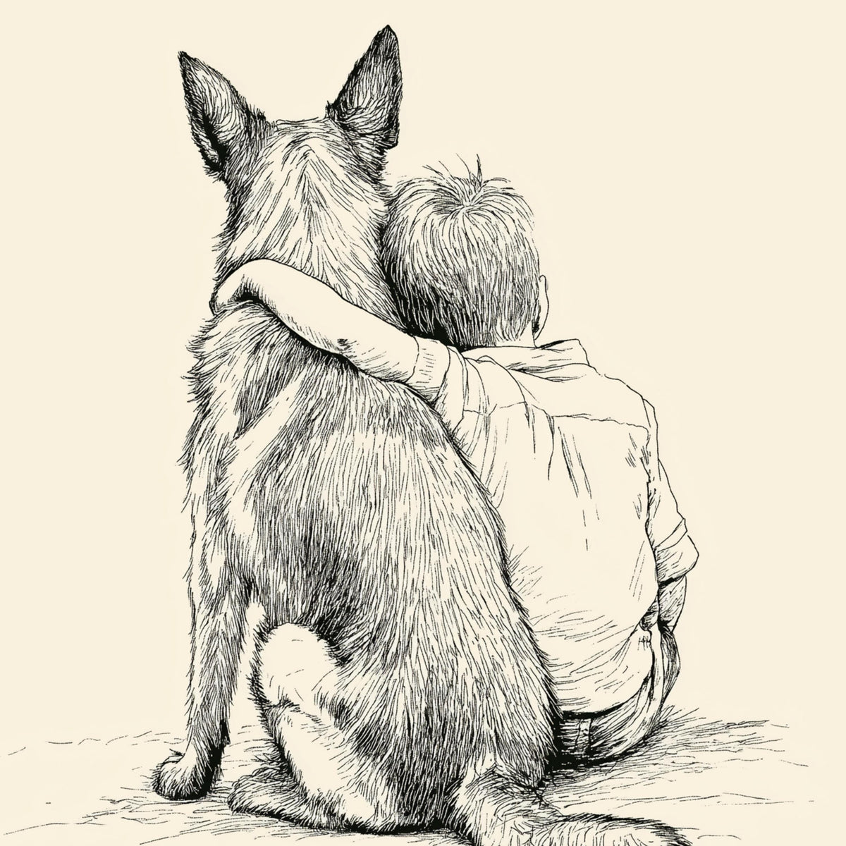 Boy and German Shepherd Sketch