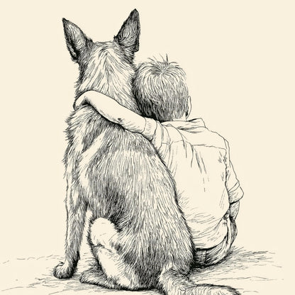 Boy and German Shepherd Sketch