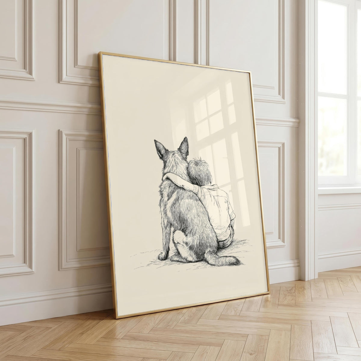 Boy and German Shepherd Sketch