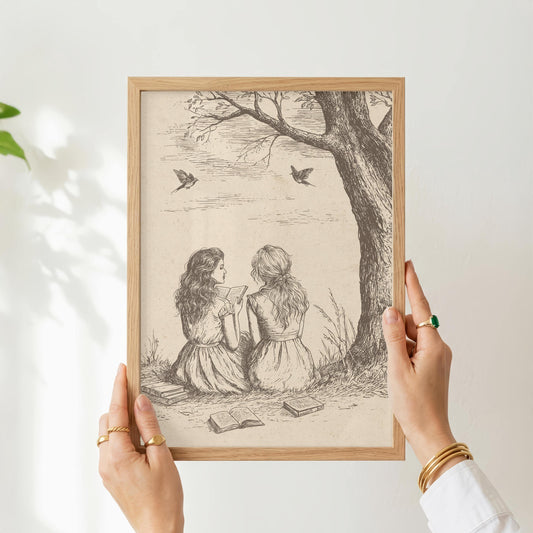 Girls Reading Under Tree Print
