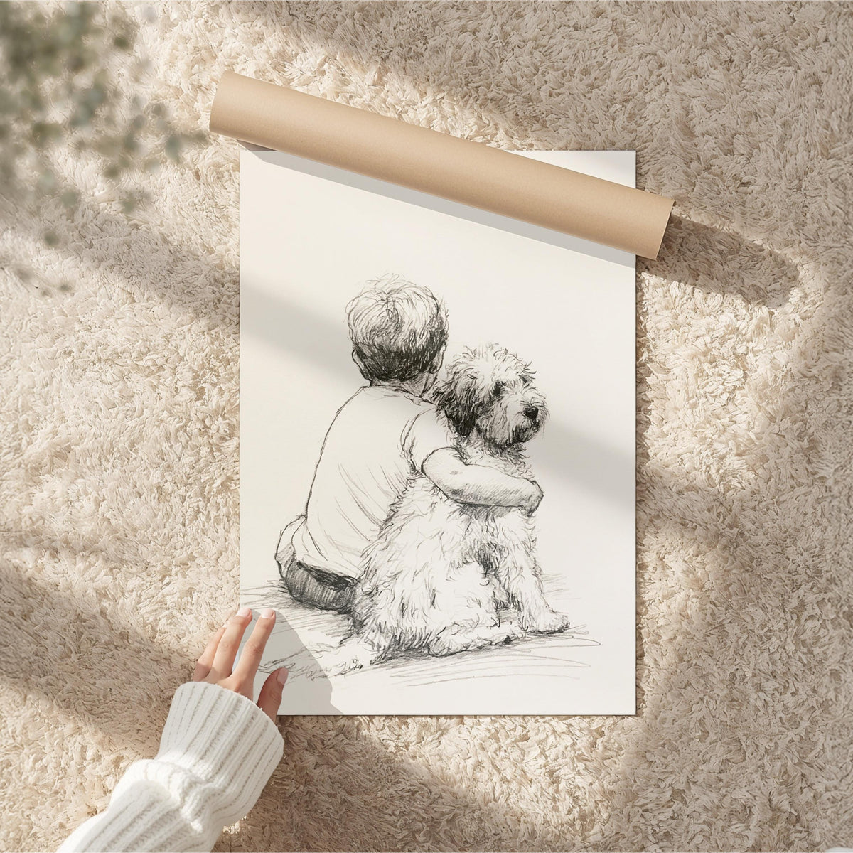 Boy and Mini Goldendoodle