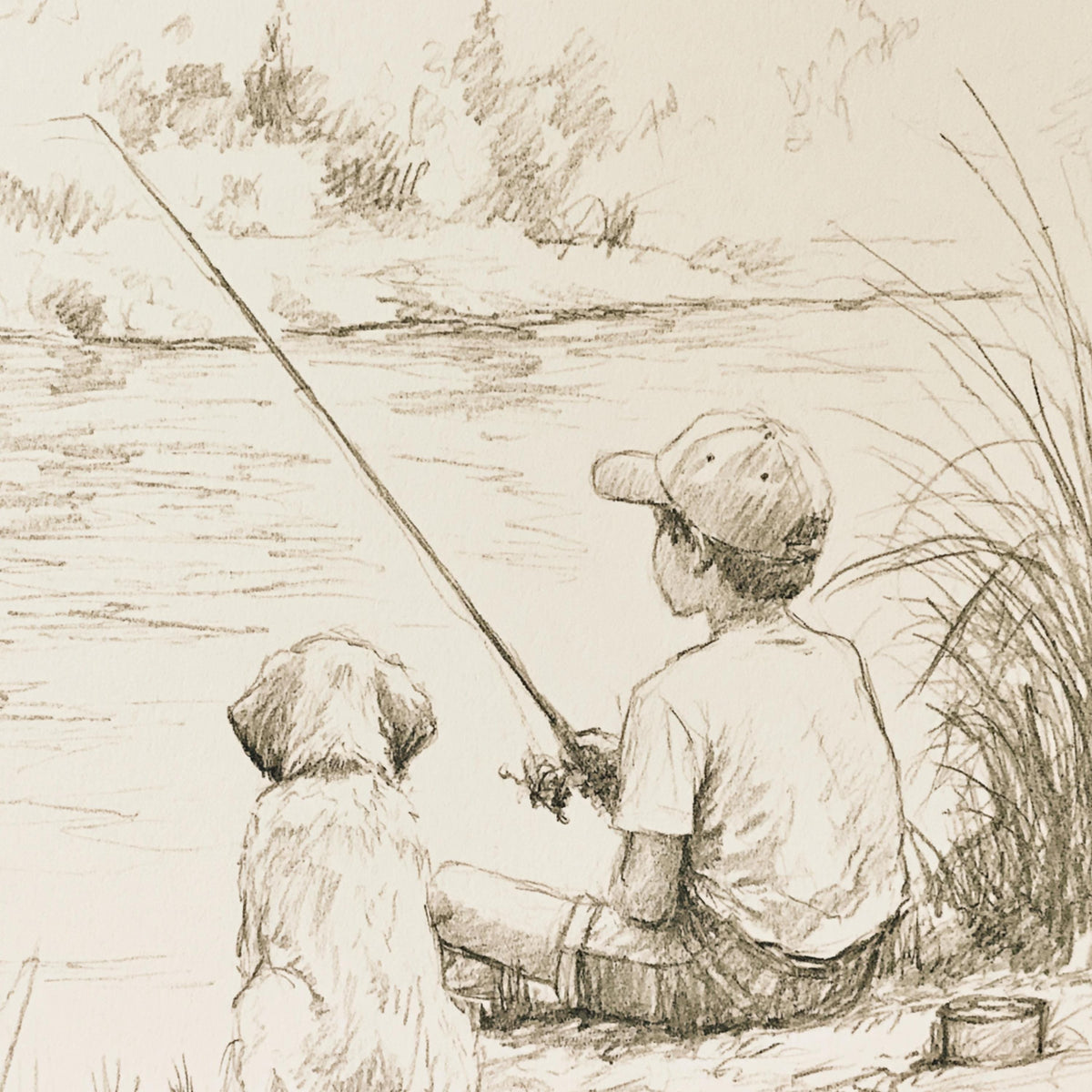 Boy Fishing with Dog