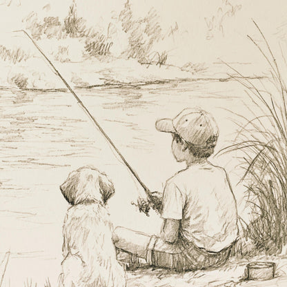 Boy Fishing with Dog
