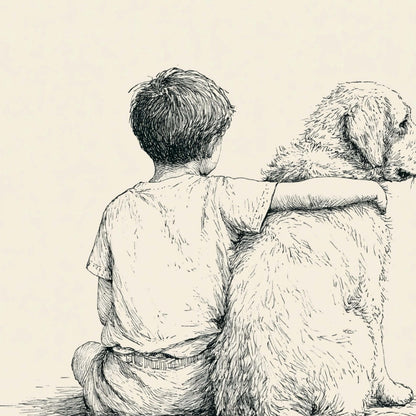 Boy and Golden Retriever
