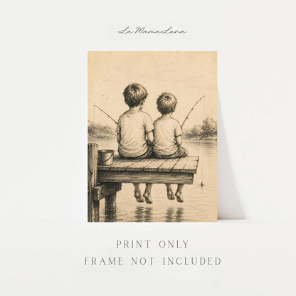 Two Boys Fishing on Dock