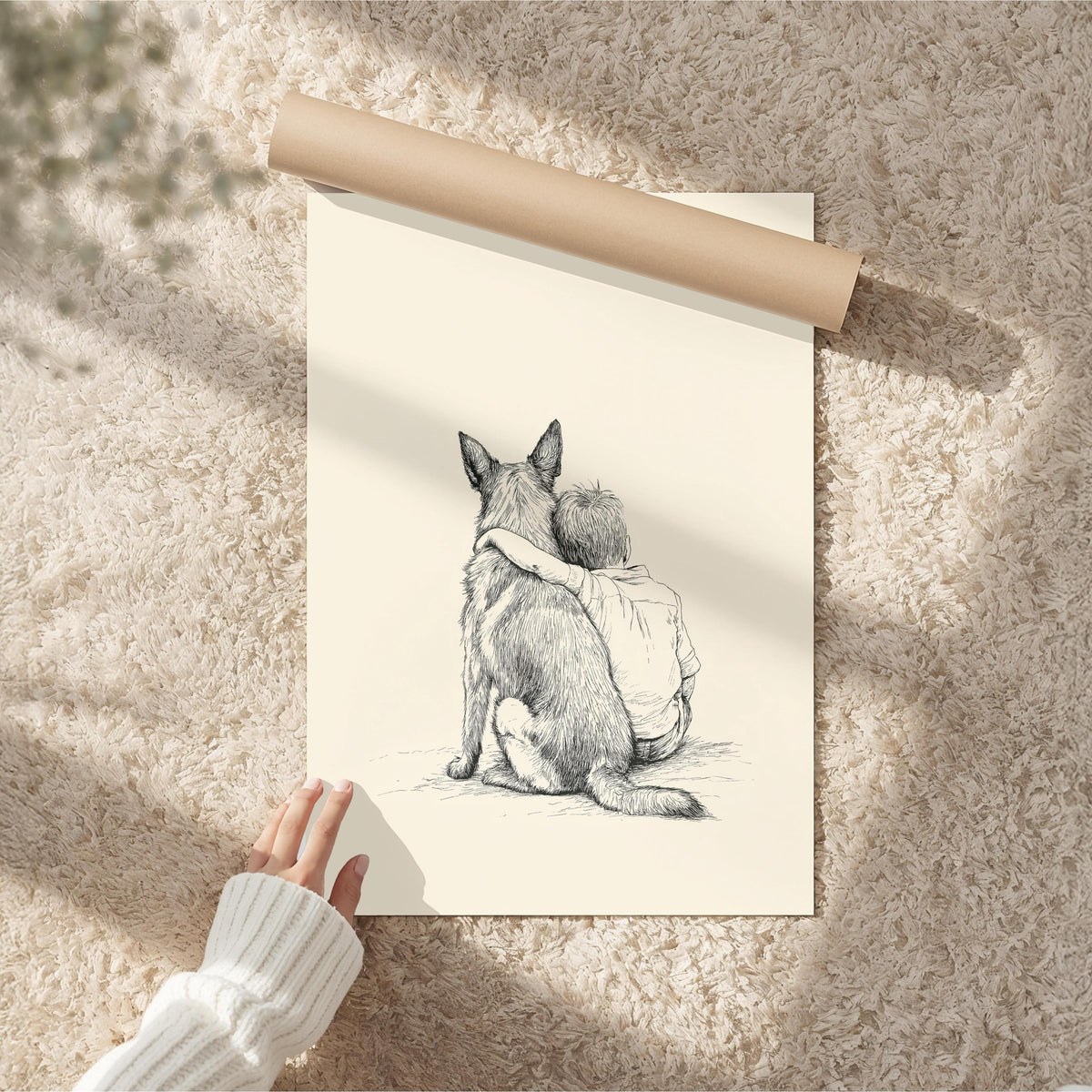 Boy and German Shepherd Sketch