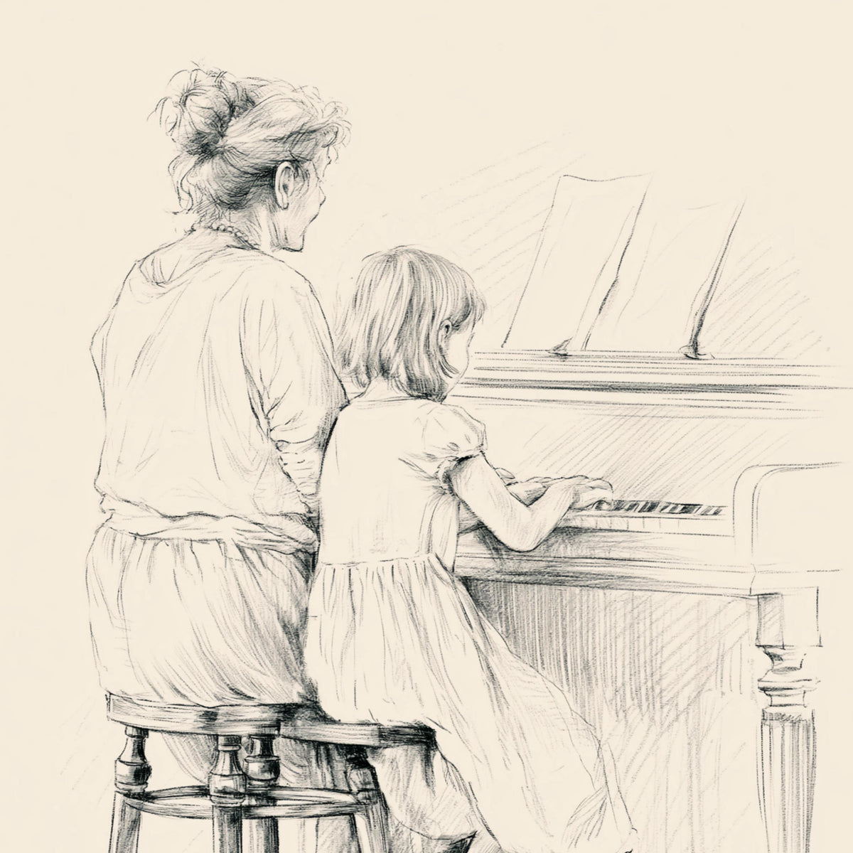 Grandma and Daughter Piano Art