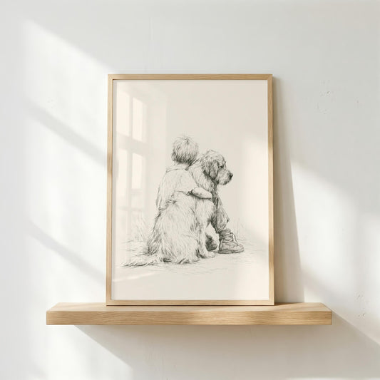 Boy and Golden Retriever