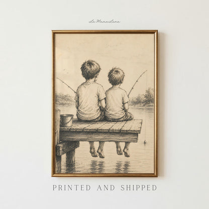 Two Boys Fishing on Dock