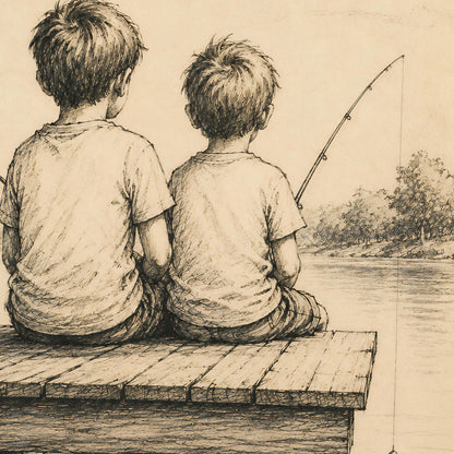 Two Boys Fishing on Dock
