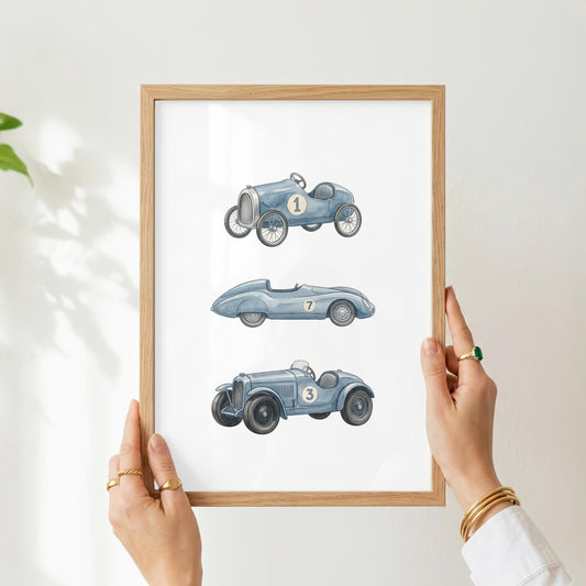 Vintage Blue Race Cars