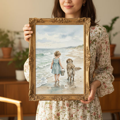 Girl and Golden Retriever Dog