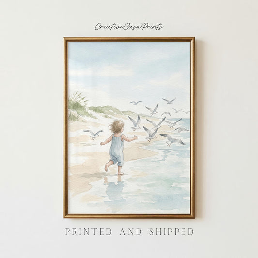 Toddler Running on Beach Watercolor Print