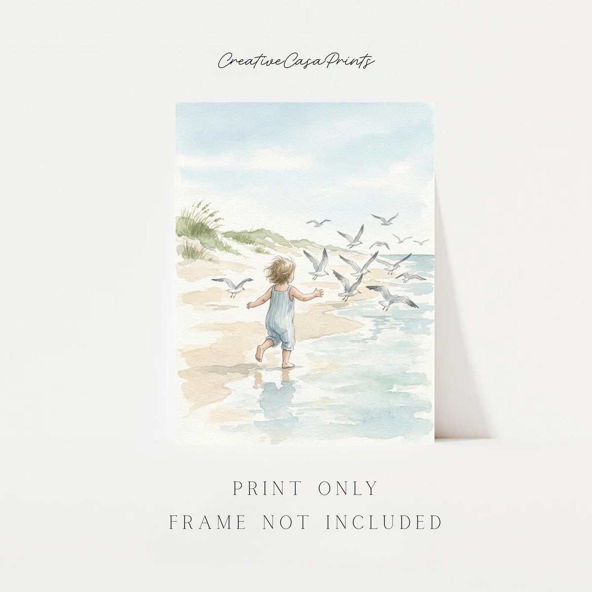 Toddler Running on Beach Watercolor Print