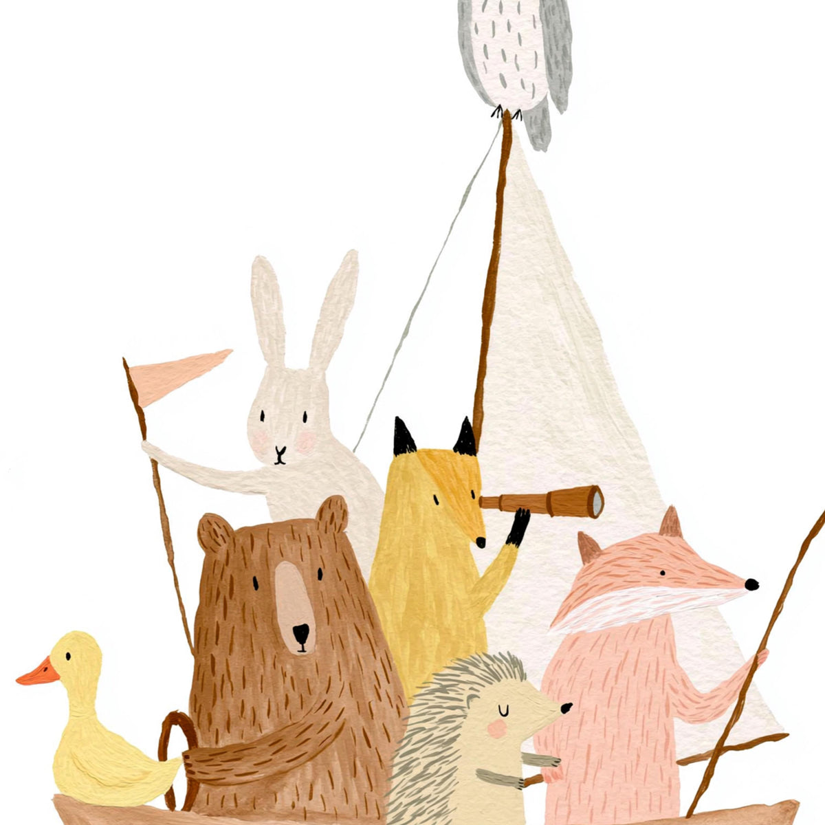 Woodland Animal Fishing Boat