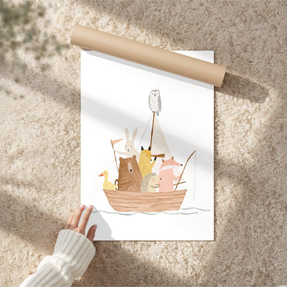Woodland Animal Fishing Boat